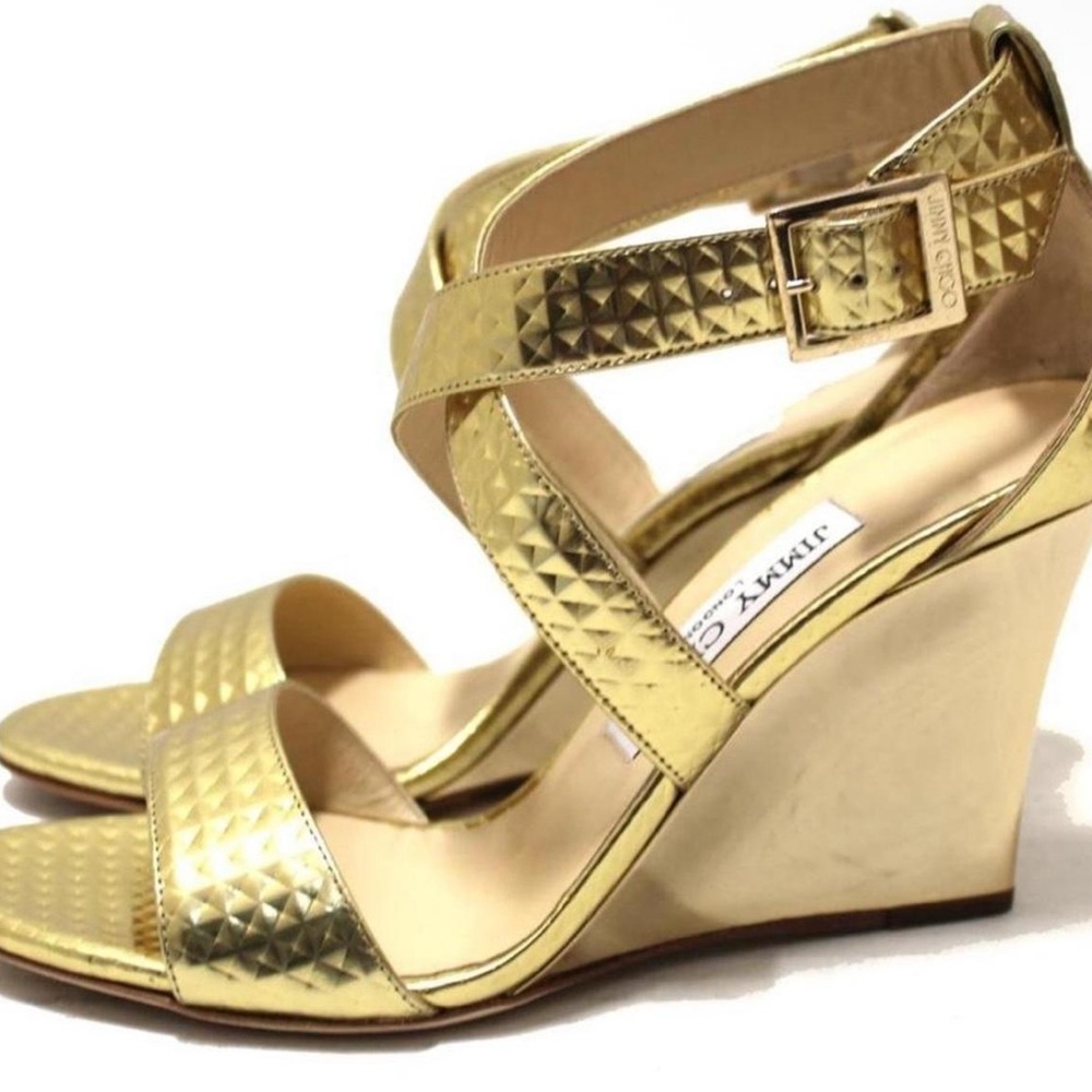 Jimmy Choo Metallic Gold Wedge Sandals Fern size 36
